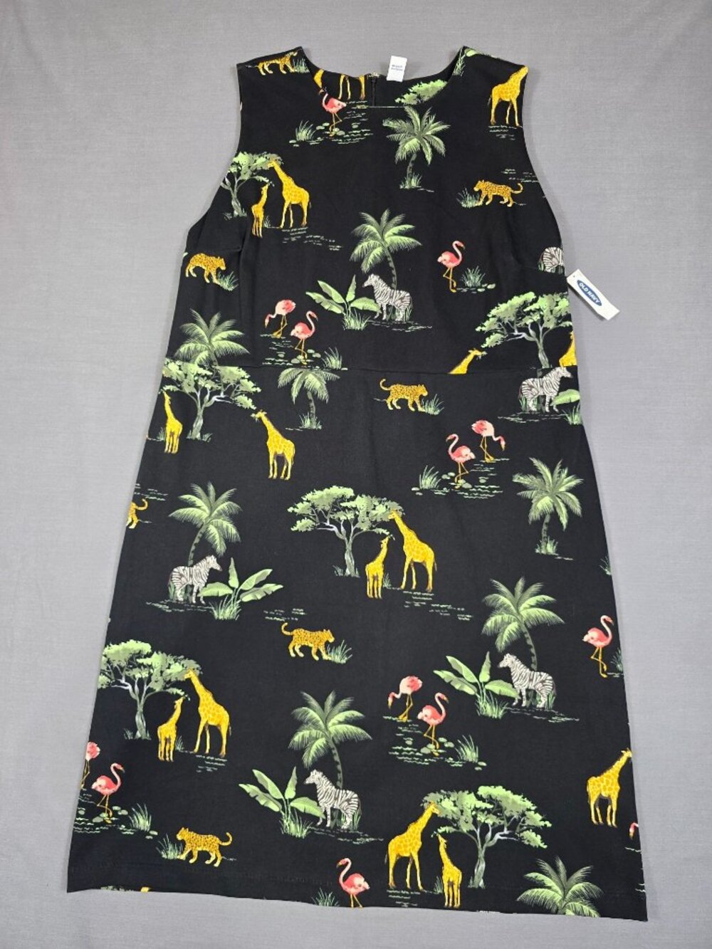 NEW Old Navy Sleeveless Animal Print Dress 1X Black Tropical Giraffe Flamingo